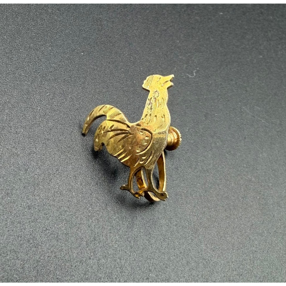Vintage Sterling Rooster Brooch Pin Gold Tone Screw Back